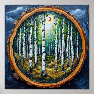 Minimal Birch Forest Landscape Cosy Forest Nature Poster