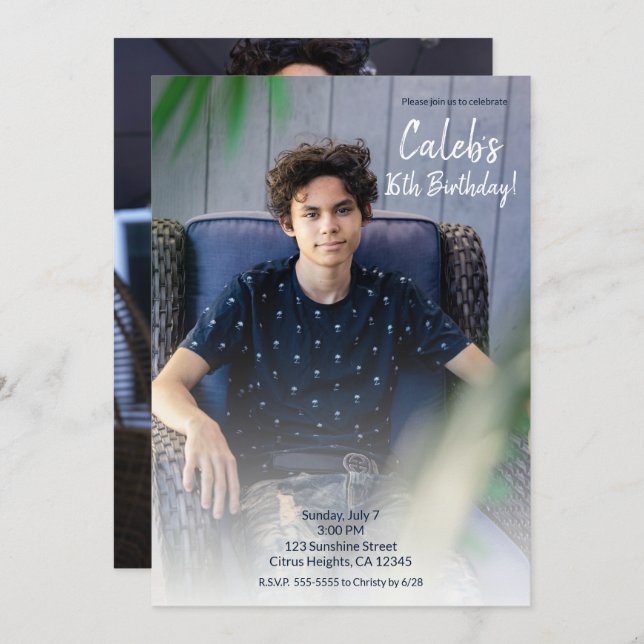 Minimal Birthday Party Photo Photography  Invitation (Front/Back)