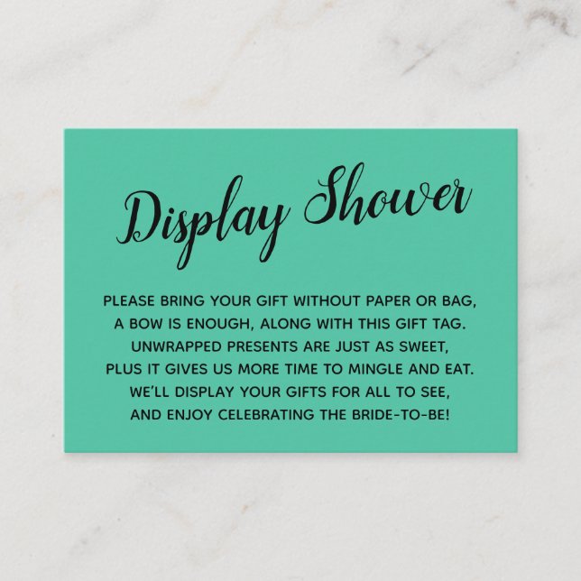 Minimal Biscay Green No Wrap Bridal Shower Gift Enclosure Card (Front)