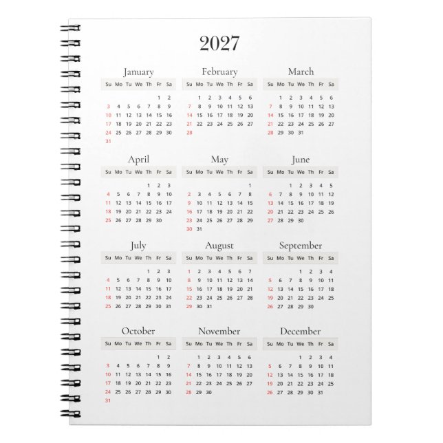Minimal Black 2027 Calendar | Any background colou Notebook (Front)