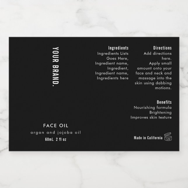 Minimal Black 2oz Dropper Bottle Waterproof Label (Single Label)