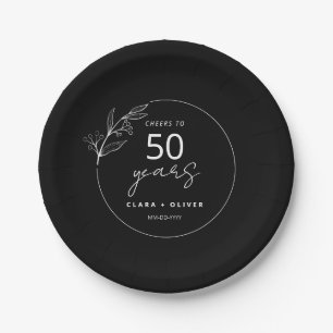 Minimal Black 50 years wedding anniversary Paper Plate