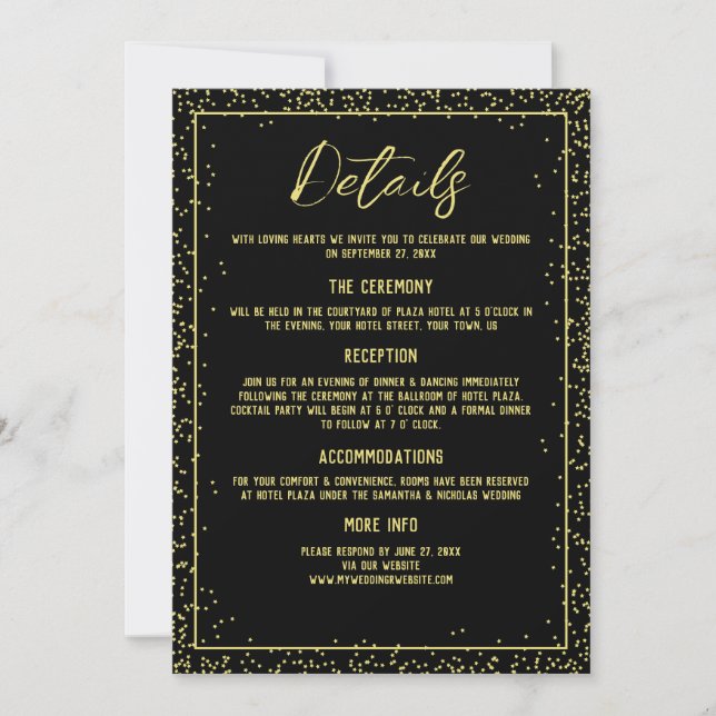 Minimal Black and Gold Wedding Details Invitation (Front)