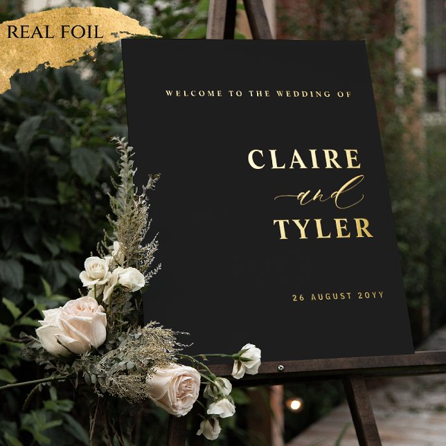  Minimal Black and Real Foil Wedding Welcome Sign (Creator Uploaded)