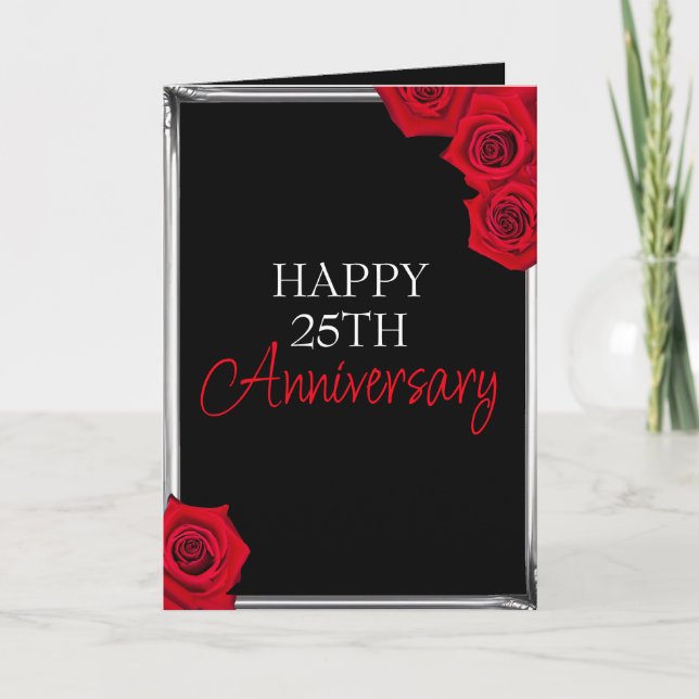 Minimal Black and Silver Husband 25th Anniversary Card (Front)