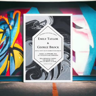 Minimal Black And White Abstract Geometric Wedding Invitation