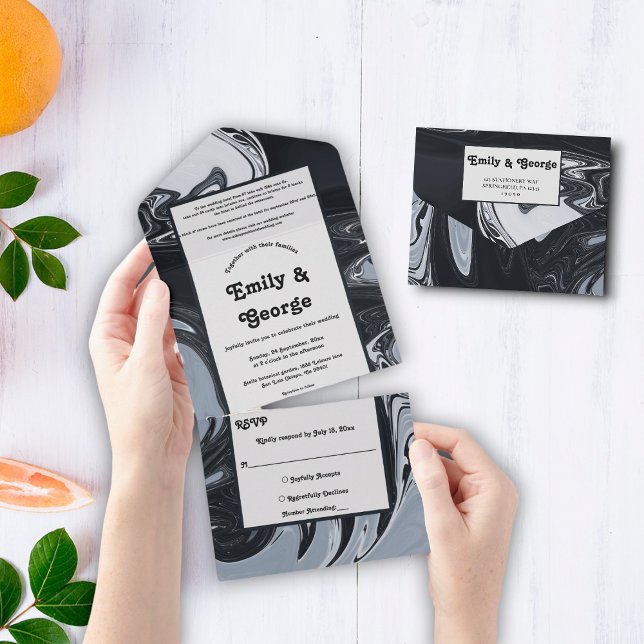 Minimal Black And White Abstract Painting Wedding All In One Invitation (Creator Uploaded)