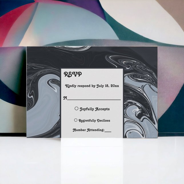 Minimal Black And White Abstract Painting Wedding RSVP Card (Creator Uploaded)