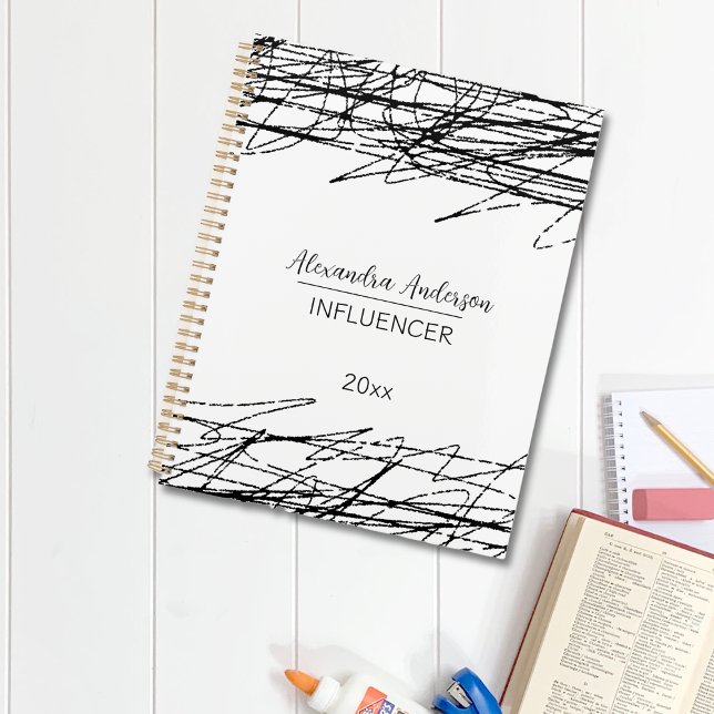 Minimal Black And White Abstract Scribble  Planner (Minimal Black And White Abstract Scribble Planner)