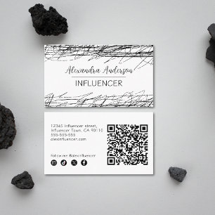 Minimal Black And White Abstract Scribble QR Code Business Card