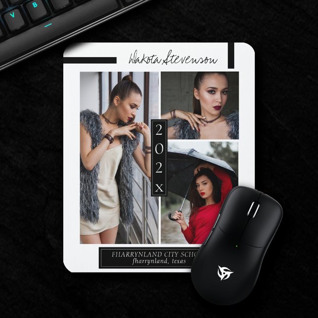 Minimal Black and White Artsy Graduation Photo Mouse Pad (Creator Uploaded)