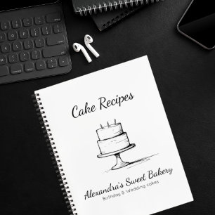 Minimal Black and White Cake Bakery Pastry Recipe Notebook