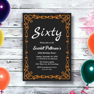 Minimal Black And White Chic Frame 60th Birthday Invitation