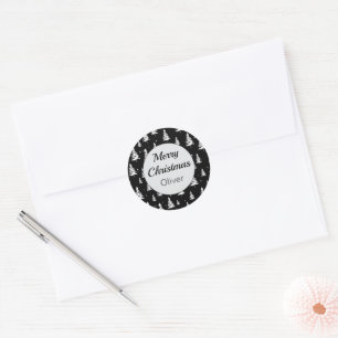 Minimal Black and White Christmas Tree Classic Round Sticker