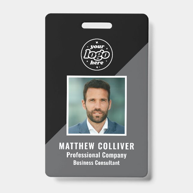 Minimal Black and White Corporate Photo ID Badge (Front)
