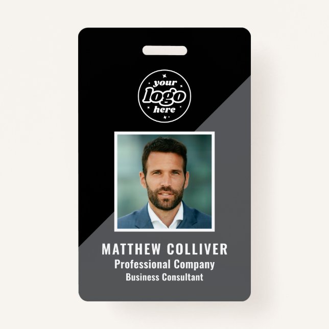 Minimal Black and White Corporate Photo ID ID Badge (Front)