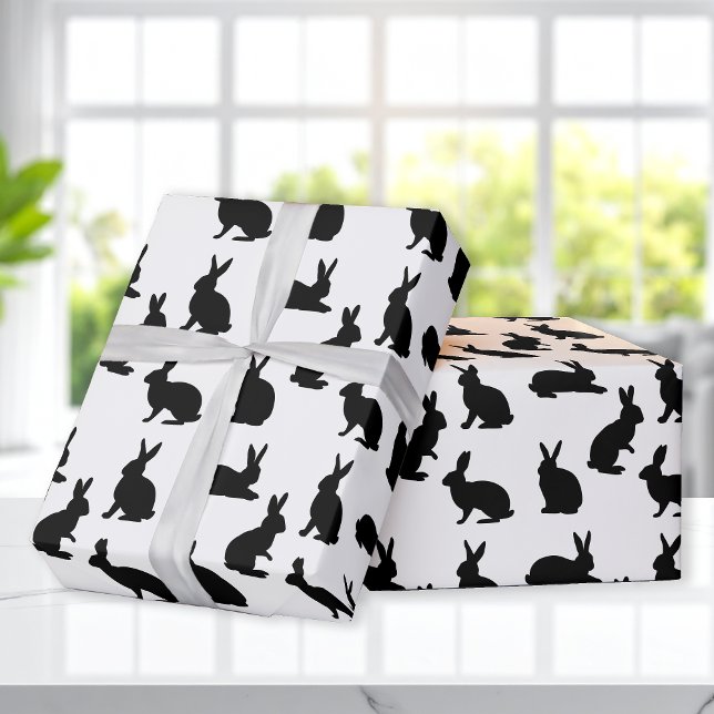 Minimal Black And White Easter Bunny Pattern Wrapping Paper (Creator Uploaded)