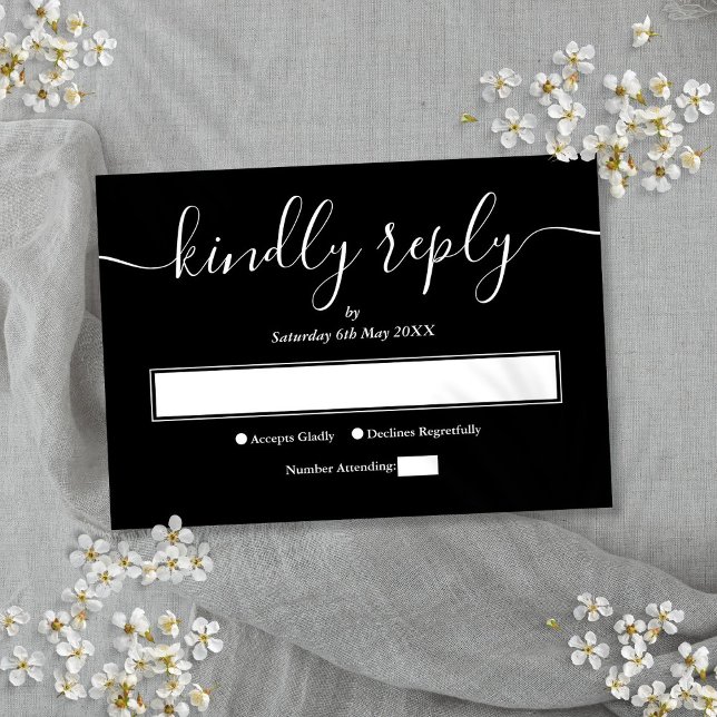 Minimal Black And White Elegant Script Wedding RSVP Card (Minimal Black And White Elegant Script Wedding RSVP Card)