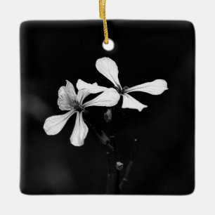 minimal black and white floral ceramic ornament