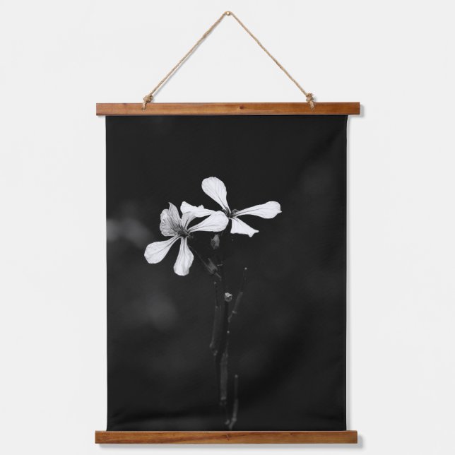 minimal black and white floral hanging tapestry (Front)