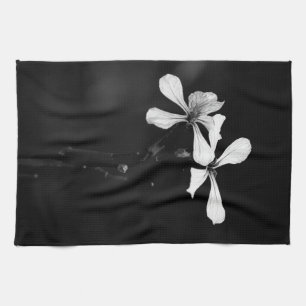 minimal black and white floral tea towel