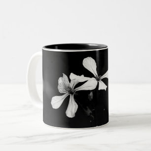 minimal black and white floral Two-Tone coffee mug