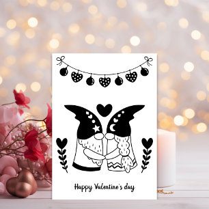 Minimal Black And White Gnomes Valentines Day Holiday Card