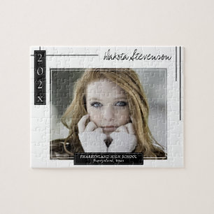 Minimal Black and White Graduation Keepsake Photo Jigsaw Puzzle
