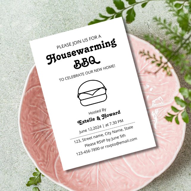 Minimal Black and white housewarming bbq Invitation (Housewarming bbq inivitation for new home open house housewarming moving backyard fun party minimal )