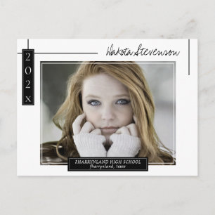 Minimal Black and White Lines Graduation Photo Postcard