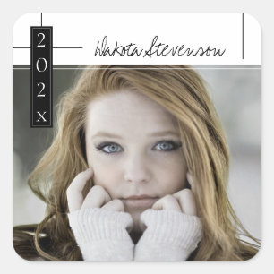 Minimal Black and White Lines Photo Grad Thank You Square Sticker