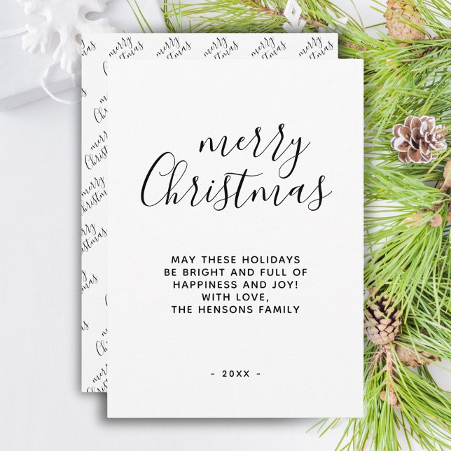 Minimal Black and White  Merry Christmas Script Holiday Card (Creator Uploaded)