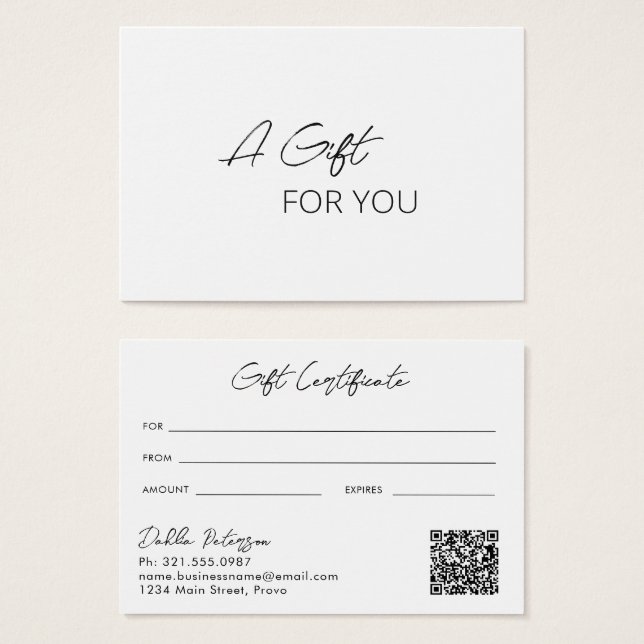 Minimal Black and White Modern Gift Certificate (Front & Back)