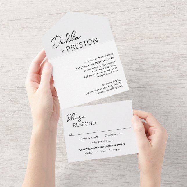 Minimal Black and White Modern Wedding All In One Invitation (Tearaway)