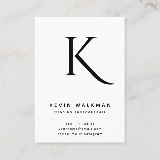 Minimal Black and White Monogram Stylish Business Card (Front)