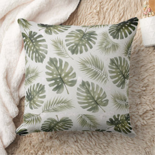 Minimal Black and White Monstera Palm Leaves Cushion