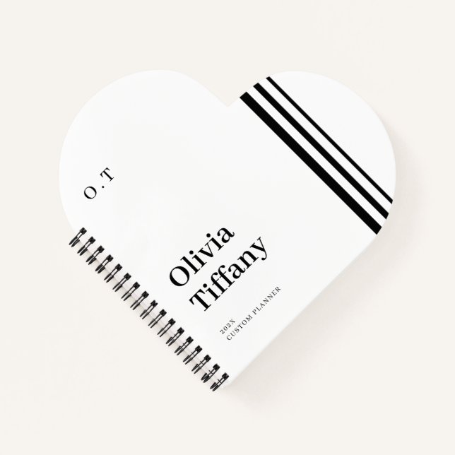 Minimal Black and White Personalized Name Year Notebook (Front)