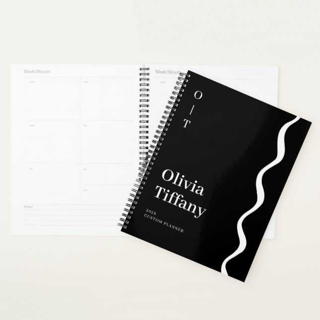 Minimal Black and White Personalized Name Year Planner (Display)