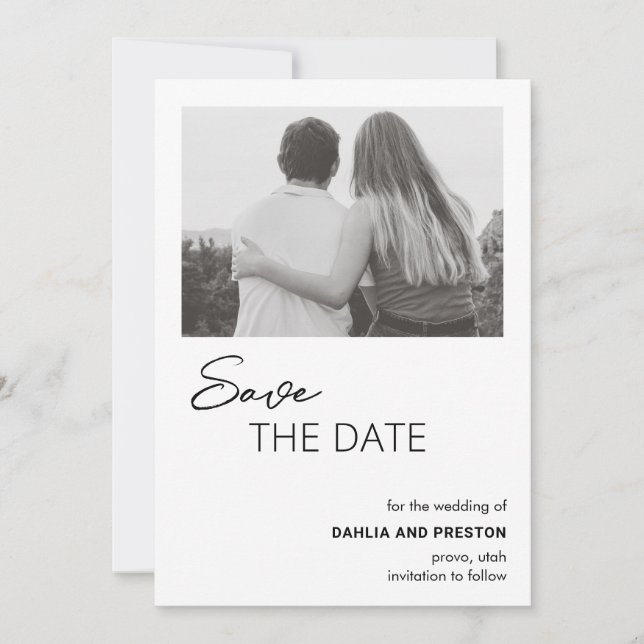 Minimal Black and White Photo Modern Wedding Save The Date (Front)