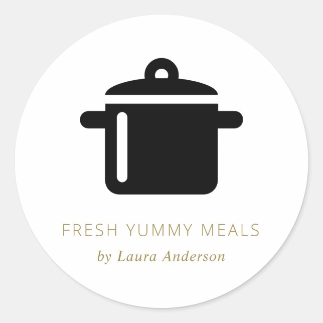 MINIMAL BLACK AND WHITE POT MEAL CHEF CATERING CLASSIC ROUND STICKER (Front)