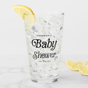 Minimal Black and White Retro Baby Shower Glass