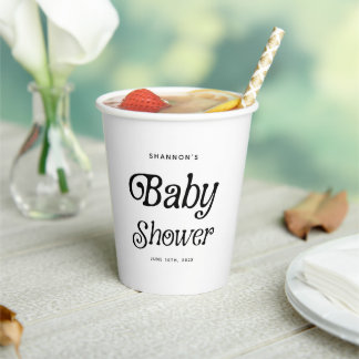 Minimal Black and White Retro Baby Shower Paper Cups