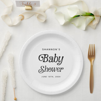 Minimal Black and White Retro Baby Shower Paper Plate