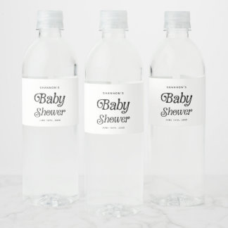 Minimal Black and White Retro Baby Shower Water Bottle Label