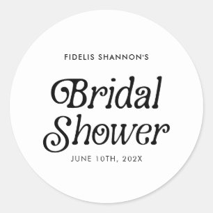 Minimal  Black and White Retro Bridal Shower Classic Round Sticker
