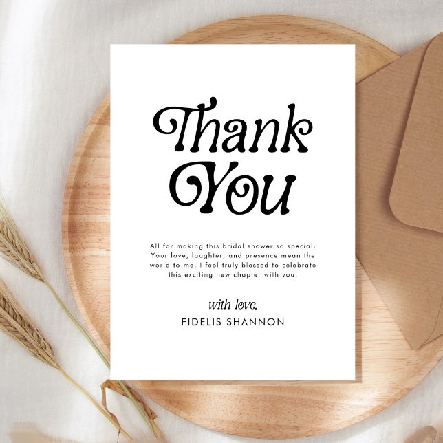 Minimal  Black and White Retro Bridal Shower Thank You Card (Creator Uploaded)