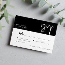 Minimal black and white script meal choice wedding