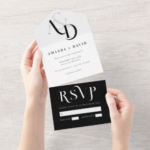 Minimal Black and White Simple Wedding  All In One Invitation