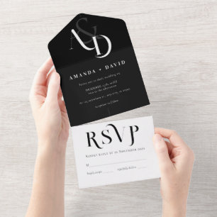 Minimal Black and White Simple Wedding  All In One Invitation