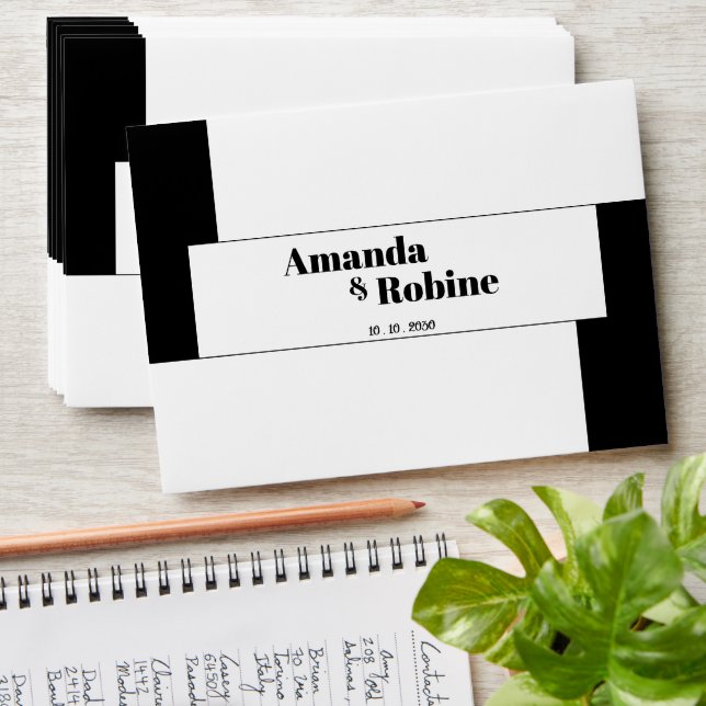 Minimal Black and White Wedding Envelopes (Stacked)